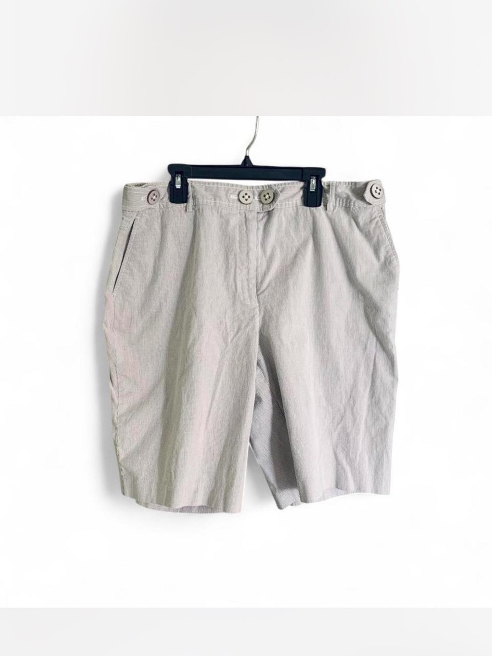 Coastal Grandma Talbots White & Taupe pinstripes Women's Bermuda Shorts size 16